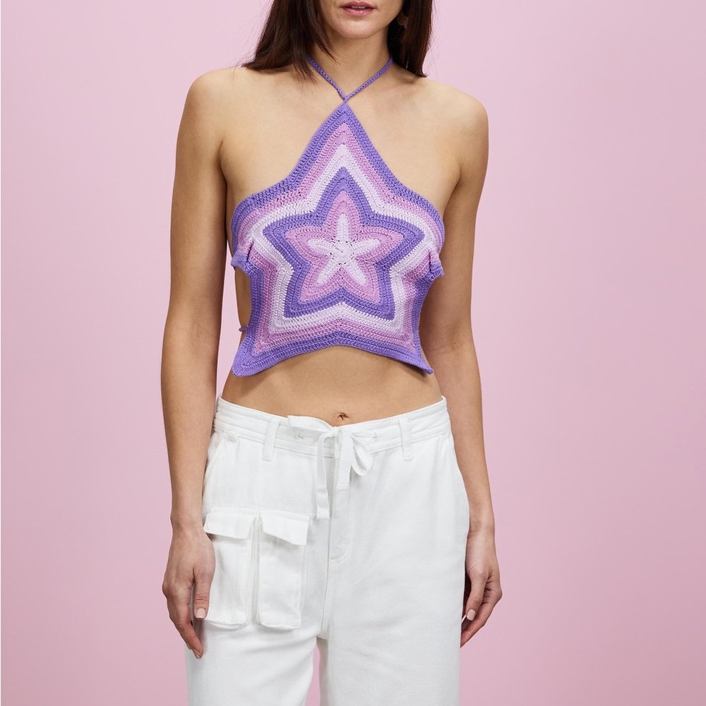 House of Sunny Stefani star crochet vest top